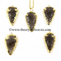 Smoky Obsidian 1.50" - 2" Gold Electroplated Arrowhead 